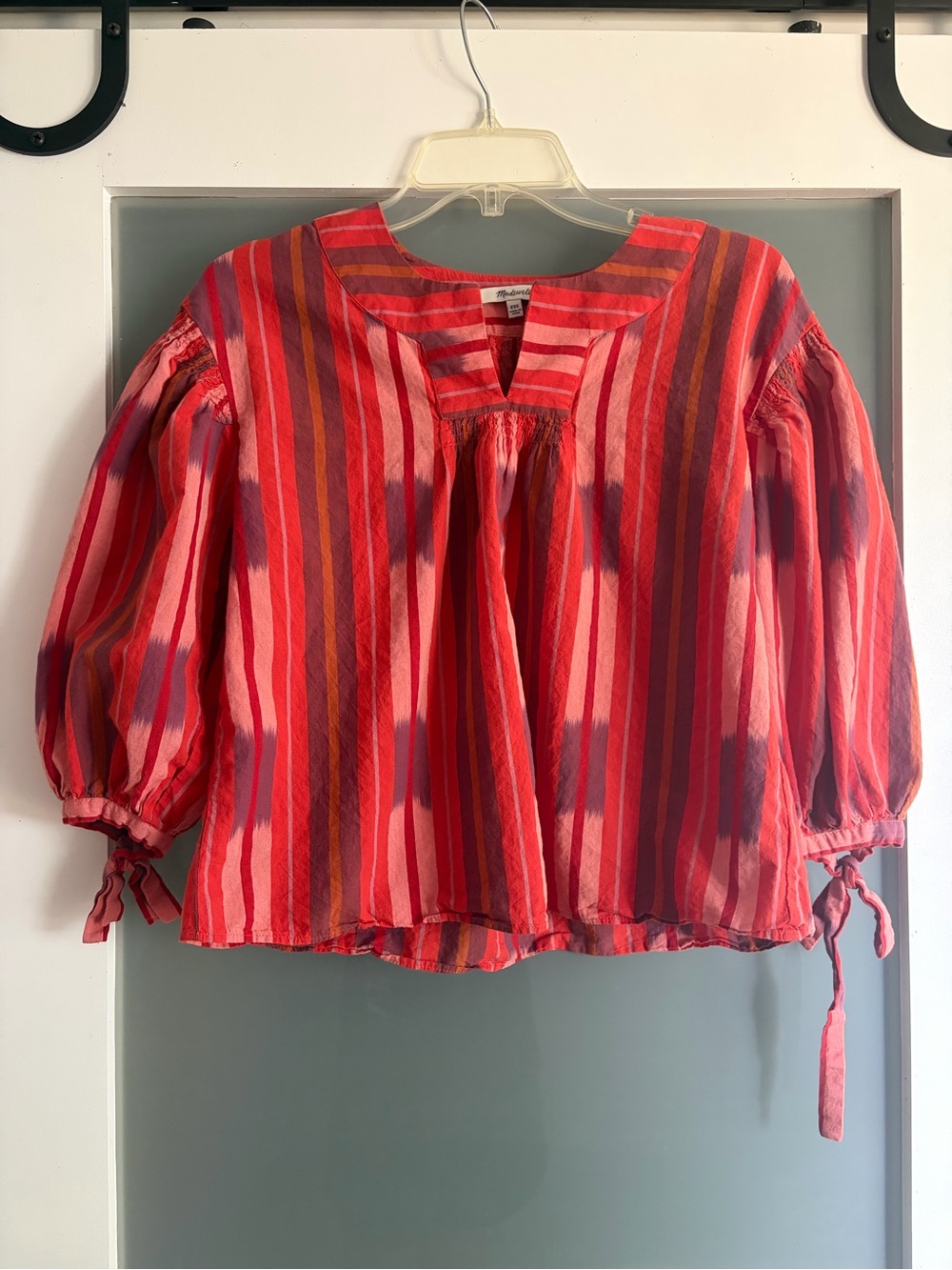 Madewell Red and Pink Striped Puff-Sleeve Tunic